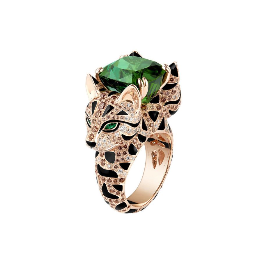 Anello Doppio Giaguaro con Smeraldo