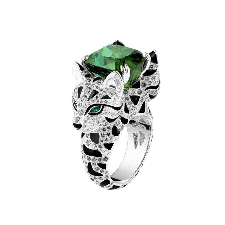Anello Due Giaguari con Smeraldo